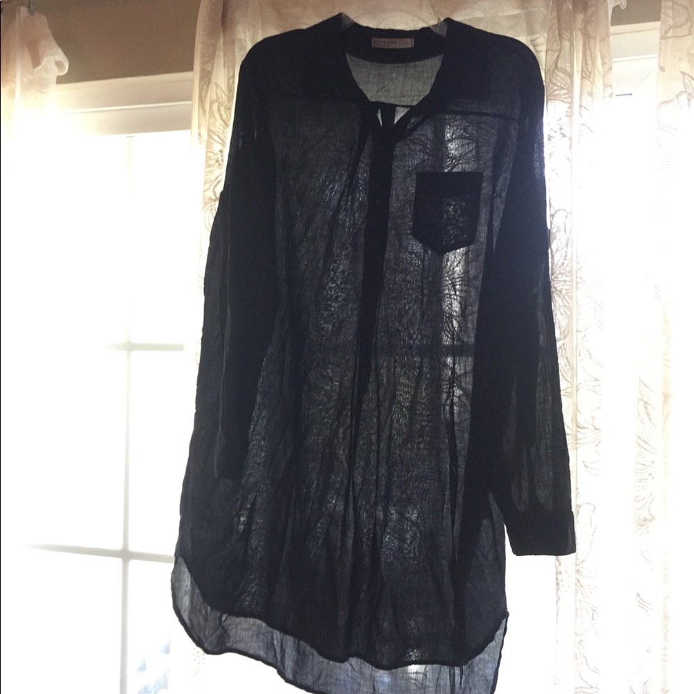 Stateside semi sheer cotton tunic long sleeve Pulliver blouse black USA L